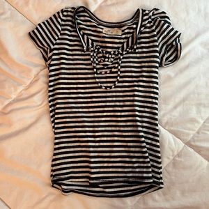 black & white striped hollister top with string neckline